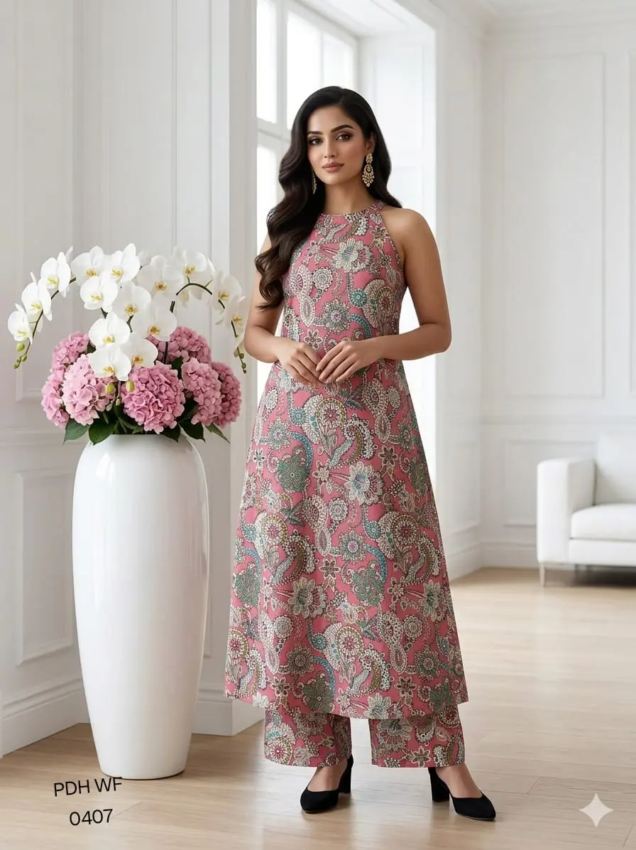 Dusty Rose Paisley Printed Sleeveless Cotton Co-Ord Set
